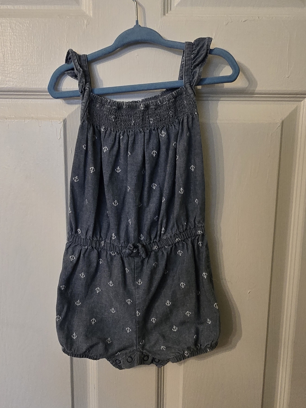 Carter's Navy Blue Anchor Romper with Ruffle Straps